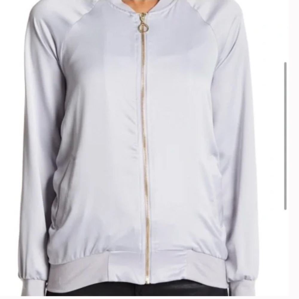 Harlowe & Graham Satin Gray Blue Bomber Jacket